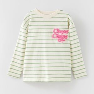 Zara Green and Cream Striped Long Sleeve Tee